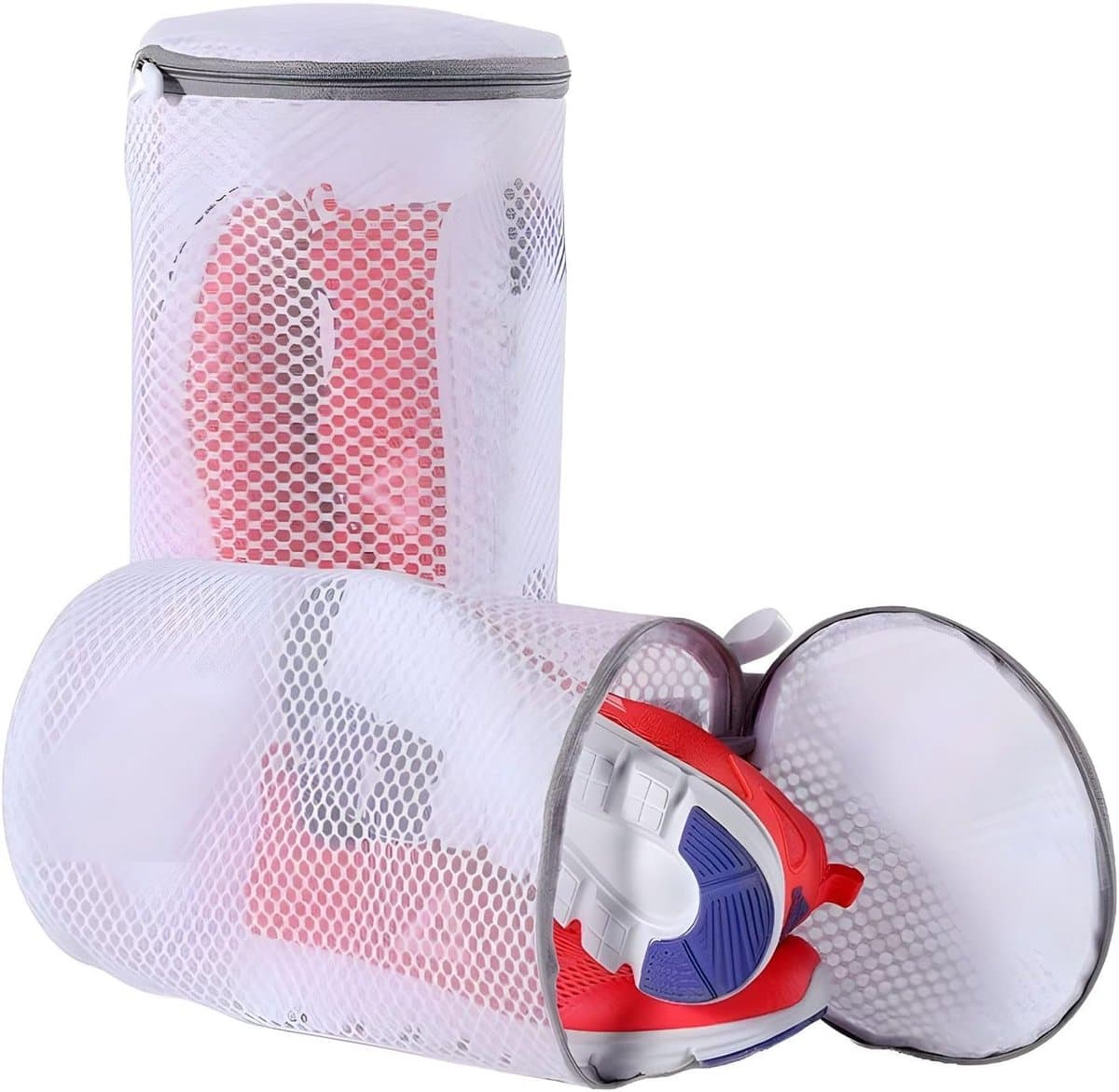 Schoenwaszak, 2 stuks, herbruikbare schoenenzakken, wasmachine met ritssluiting, 20 x 35 cm, duurzame sneakers, schoenen, waszak, voor alle soorten schoenen en maten (wit) — afbeelding 1