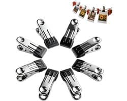 Metalen Wasknijpers - Opbergklemmen Clips - Kleding Ophangen - Roestvrij Staal - Set Van 8 - Zwart