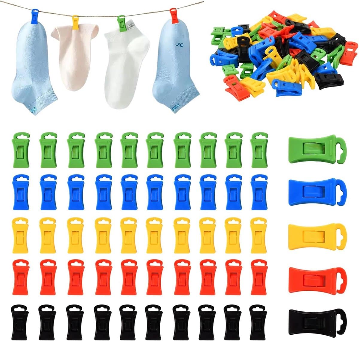 Kleurrijke Sokkenklemmen - Sokkenhouders Clips - Sokken Sorteren - Voor Wasmachine Droger - 50 Stuks - Multicolor — afbeelding 1