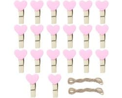 Houten Wasknijpers - Hart Clips - Foto's Ophangen - Decoratief Ontwerp - 20 Stuks - Roze