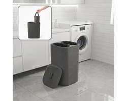 INDECOR Wasmand 90 Liter – 2 Vakken Wassorteerder – Met Deksel – Opvouwbare Wasbox – Antraciet — afbeelding 1