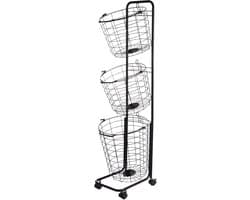 Wasmand 3-Laags op Wielen 122x31x25 cm - Wassorteerder voor Badkamer & Wasruimte