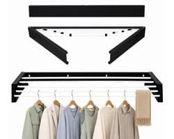 Movela® Wanddroogrek - Wanddroogrek - Droogrek Inklapbaar - Wasrek Hangend - Wasrek muur - Kledingstang - Wasrek Ophangbaar - Inklapbaar - Zwart