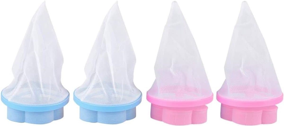 Vierdelige Waszak voor het Verwijderen van Dierenharen - Filter Mesh Bag voor de Wasmachine in Blauw en Roze — afbeelding 1