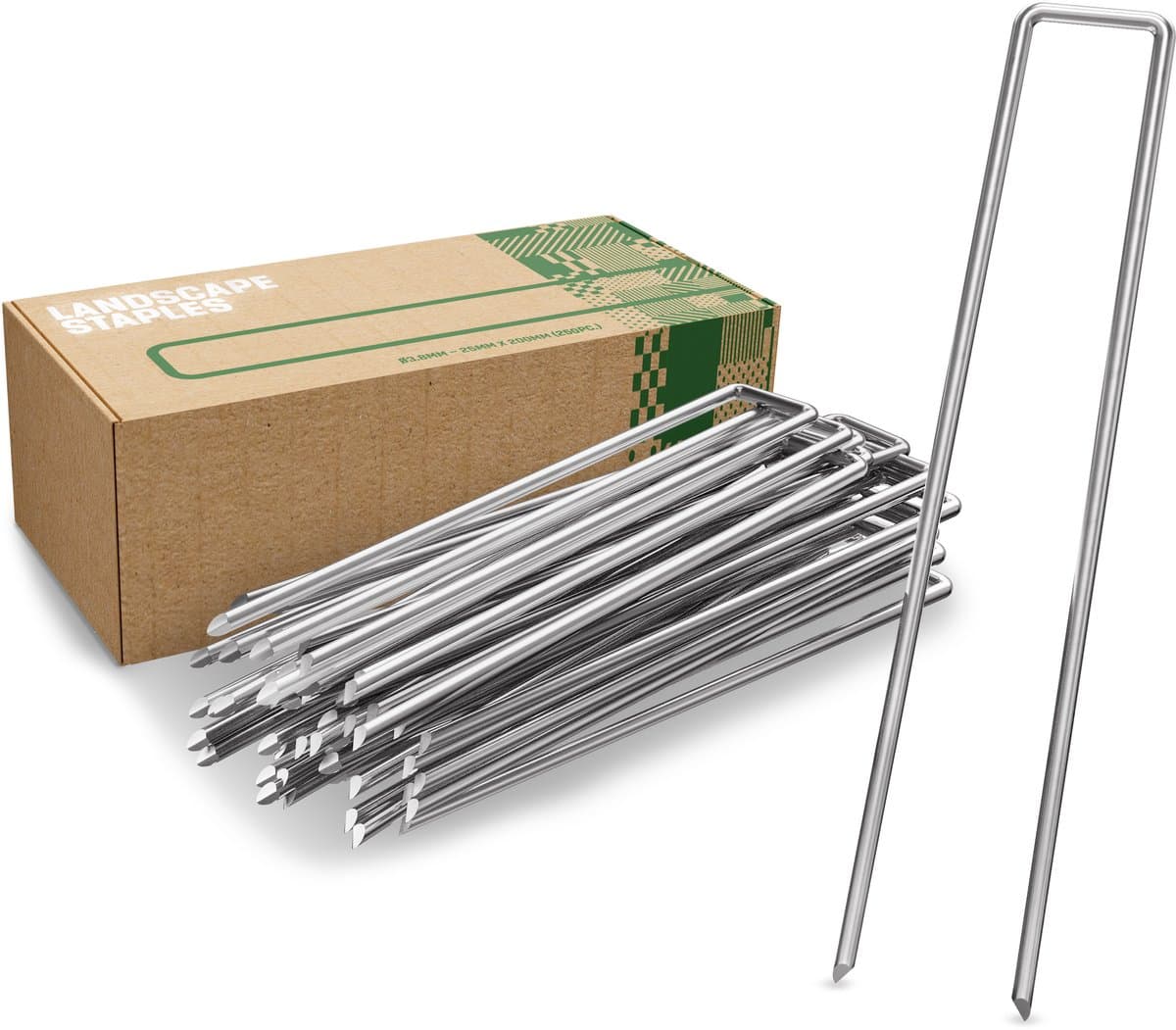 GardenGloss® Anti-Roest Stalen Grondankers Voor Extreem Harde Grond (250 Stuks) - 200 mm Lang, 25 mm Breed, Ø 3.8 mm — afbeelding 1