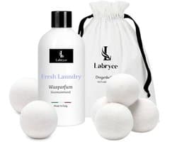 Labryce - Drogerballen 7cm & Wasparfum Fresh Laundry - Frisse geur met katoenbloem & witte musk 250 ml