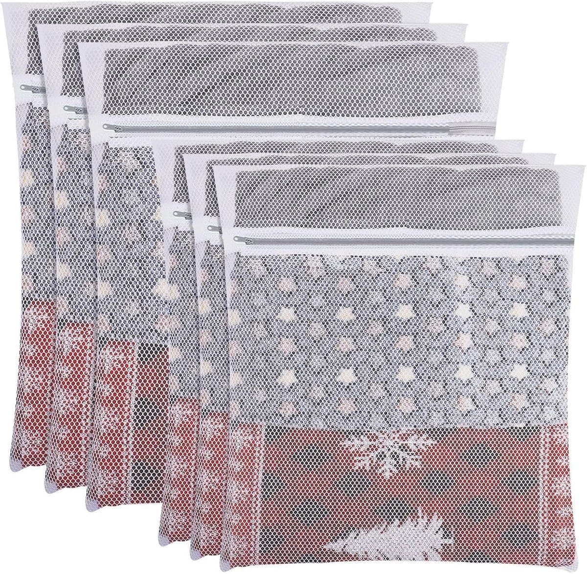6-delige Waszakken Set - 3x Groot (60x50 cm) & 3x Medium (50x40 cm) - Fijnmazig Polyester Met Ritssluiting - Herbruikbaar voor Wasmachine — afbeelding 1