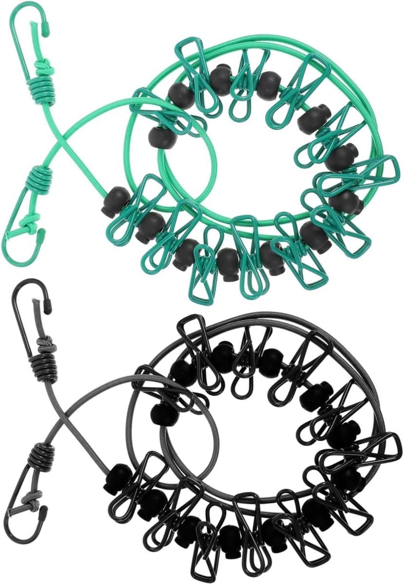 Waslijn met clips - Reis waslijn - Kleding drogen - Winddicht ontwerp - 2 stuks - Willekeurig — afbeelding 1