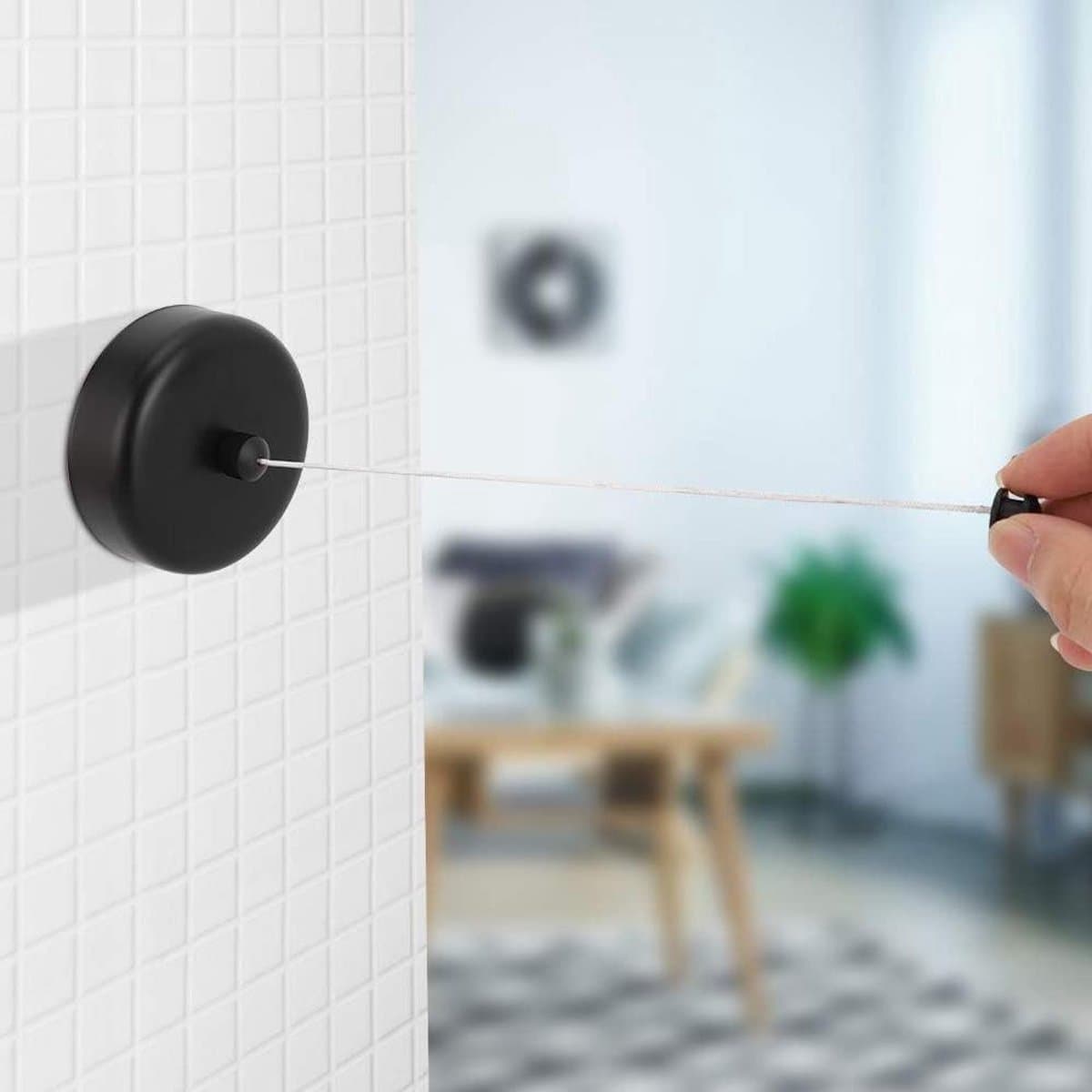 Intrekbare Waslijn - Uittrekbare Waslijn - Buiten Drogen - Geweven Nylon Draad - 1 meter - Zwart — afbeelding 1