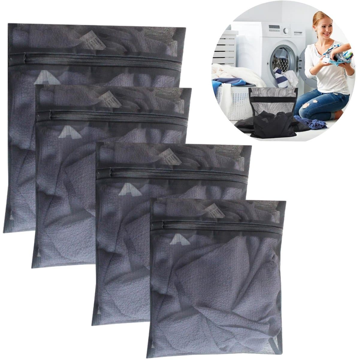 Dailygoods- Wasnet - 4 Stuks - Waszak met Ritssluiting - Waszakken voor Wasgoed - Mesh-Waszak - Polyester - Draagbaar voor Reis — afbeelding 1
