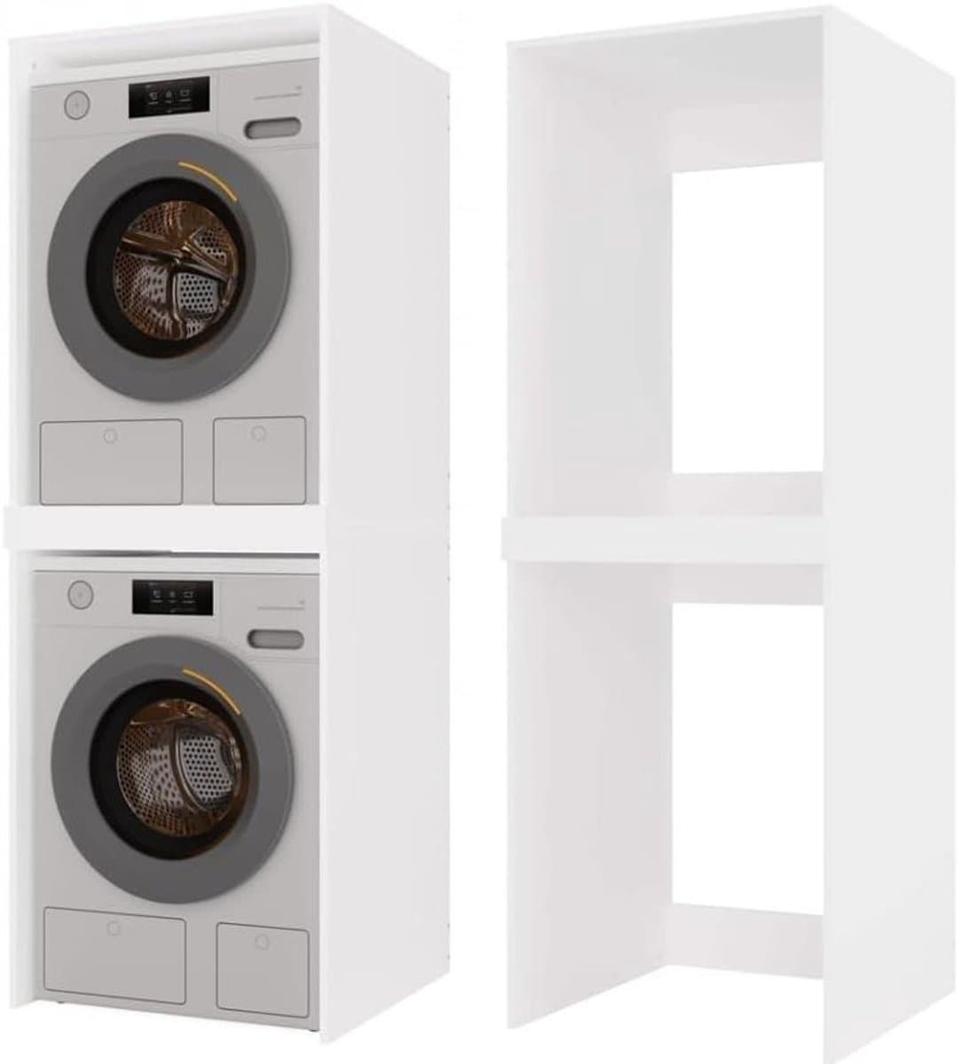 BDW Washing Machine Cabinet for Washing Machine and Tumble Dryer Pola Twin, 180 x 64 x 64 cm, Tall Bathroom Cabinet, Bathroom Furniture, Dryer, White — afbeelding 1