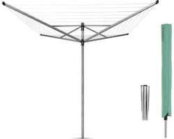 Brabantia Lift-O-Matic Droogmolen - 50 m - met Metalen Grondanker en Beschermhoes - Metallic Grey