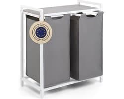 KLS® Wasmand 2 Vakken - Wasmand - Wasbox met 2 Vakken - Grijs Wit - 36cm x 65cm x 73cm