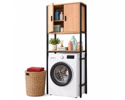 Wasmachine rek - 170x64x27 cm - met kast - zwart-natuur