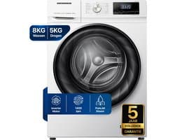 Heinner Compact Was-droogcombinatie - 8 kg Wassen / 5 kg Drogen - 1400 tpm - Energieklasse A - Stoomfunctie - Inverter Motor - LED Display - Wit - 5 Jaar Garantie