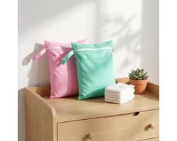 Natte zakken 40 x 30 cm - waterdichte waszak in groen en roze - dubbele ritssluiting - ideaal voor natte spullen - ShopVlot