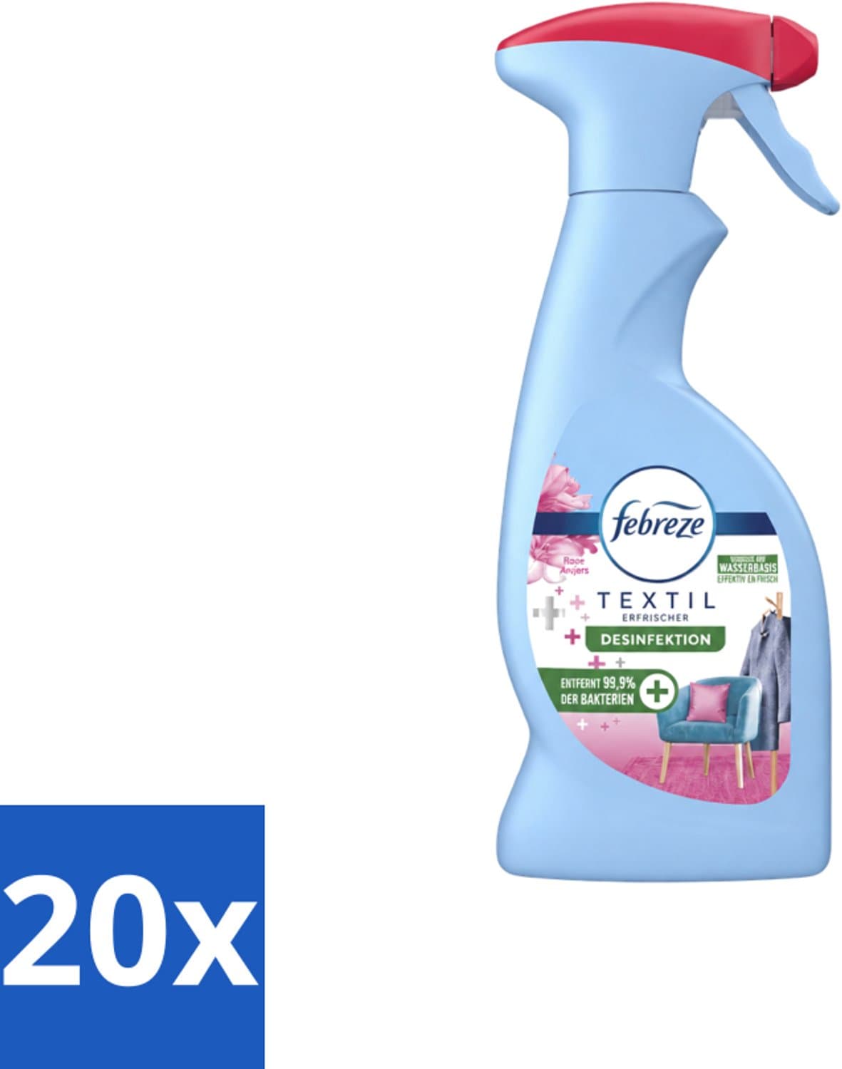 20 x Febreze – Textielspray – Roze Anjers – 375 ml - Voordeelverpakking - 20 stuks — afbeelding 1