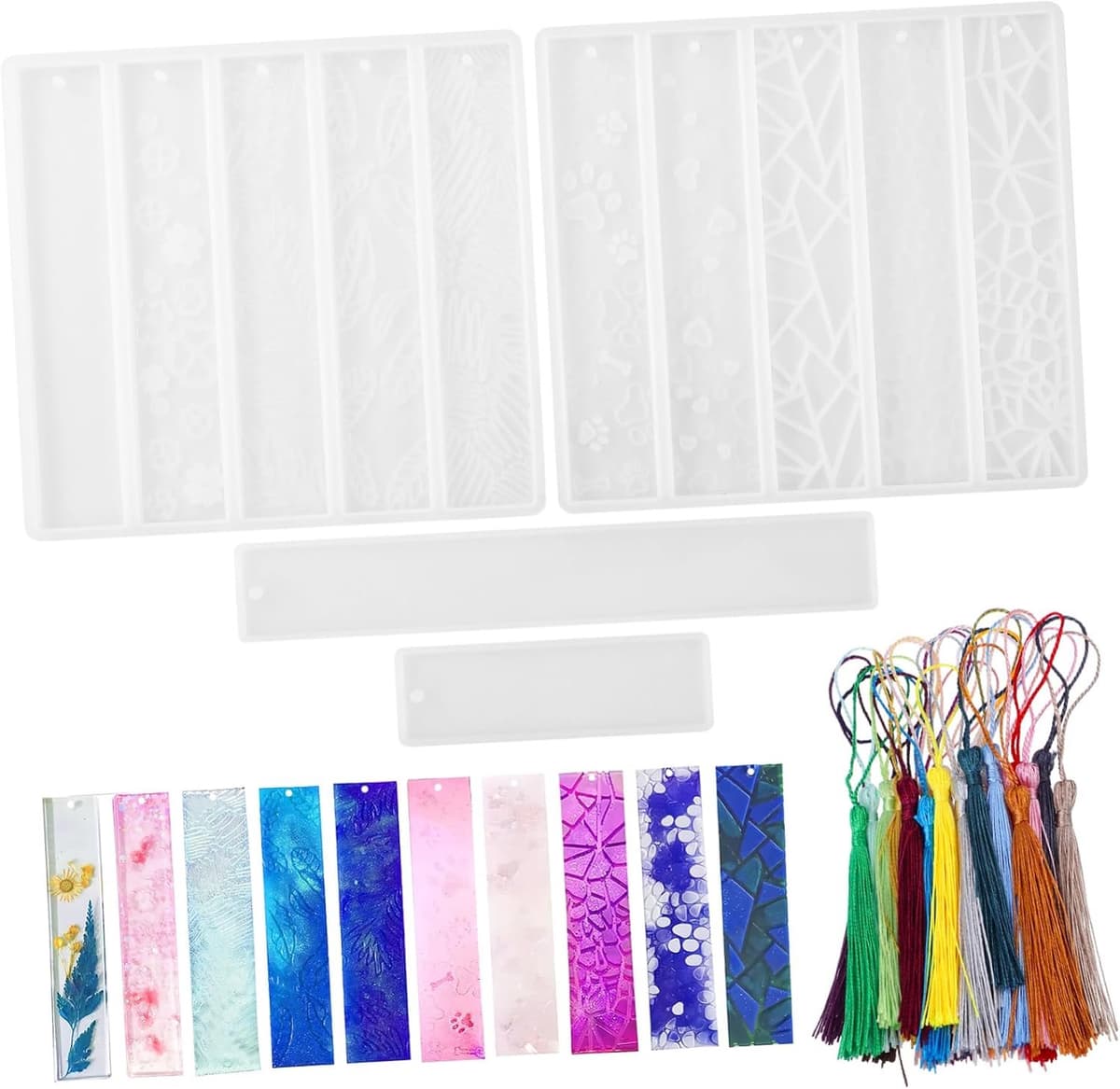 1set Siliconen Boekmarker Mallen Met Decoratieve Kwastjes Flexibele Epoxy Mallen Voor Bookmark Creaties Inclusief Vooraf Geïnstalleerde Voor Eenvoudig Gebruik — afbeelding 1