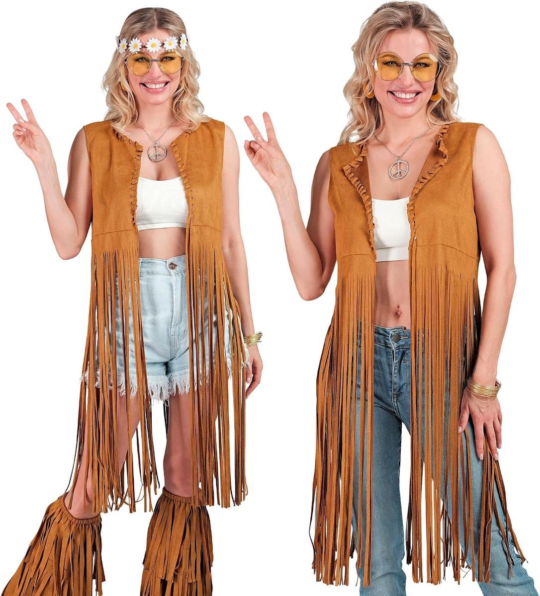 Party Fashion - Hippiekostuum voor dames, franjes, bruin, festivaloutfit — afbeelding 1