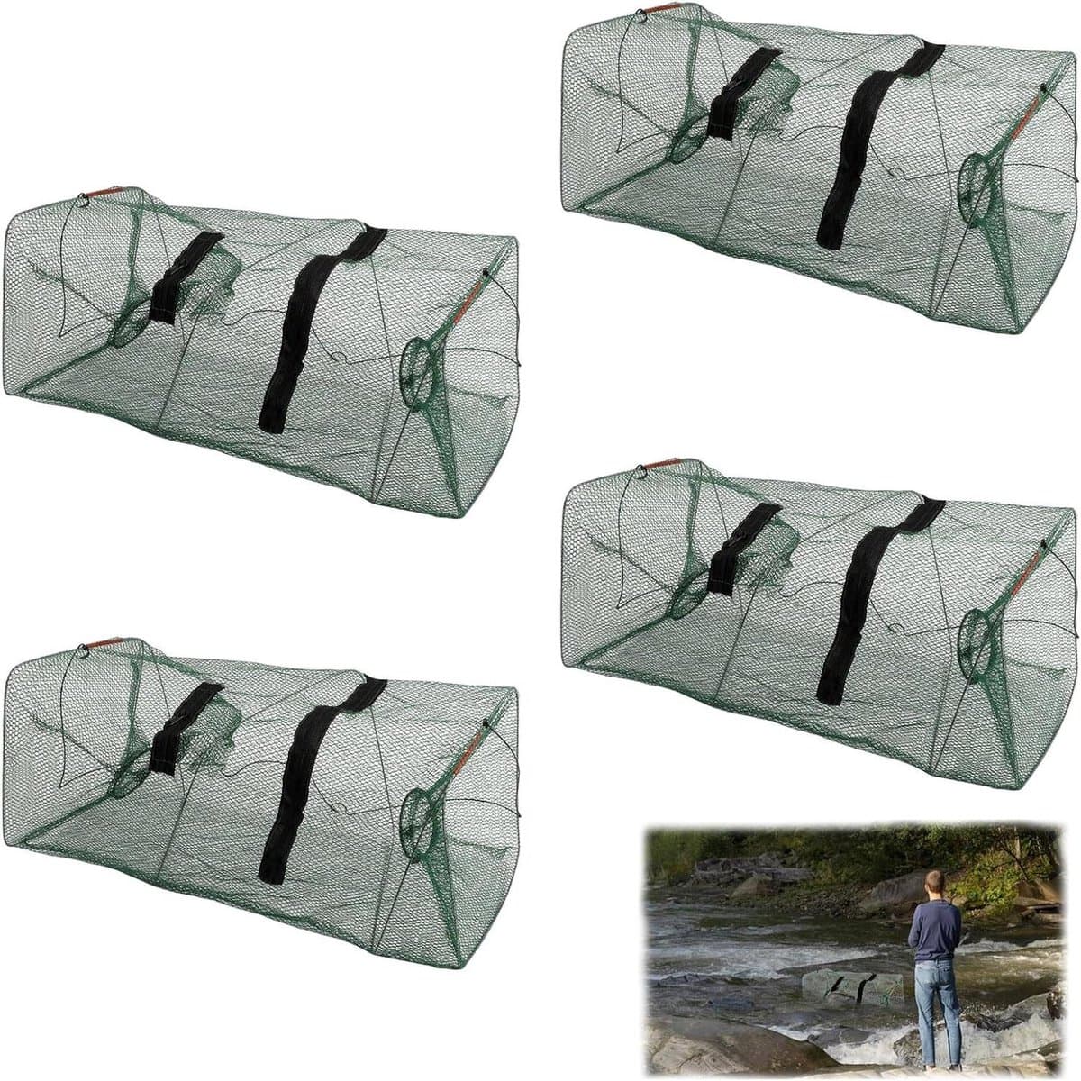 Visnetten - Valkorf Kreeftenval - Vissen Vangen - Twee Ingangen Ritssluiting - 46 x 22 x 22 cm - Groen — afbeelding 1