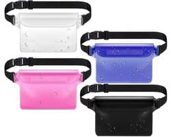 4 stuks waterdichte buideltas, universele waterdichte heuptas met verstelbare heupriem, transparant scherm, aanraakbare droge zak, telefoon waterdichte tas voor strand, zwemmen, varen,