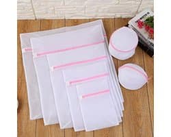 Go Go Gadget - Mesh waszakken - 1 set bevat 7 stuks - Verschillende maten - Herbruikbaar - Wit/ Roze
