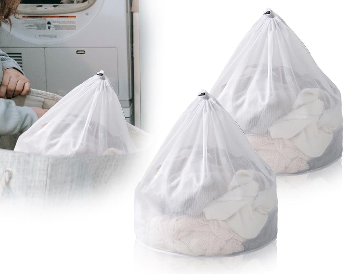 2-delige wasnetten 50 x 60 cm voor de wasmachine, herbruikbaar, dichtmazig en met koordstopper voor veilig wassen van delicate kleding — afbeelding 1