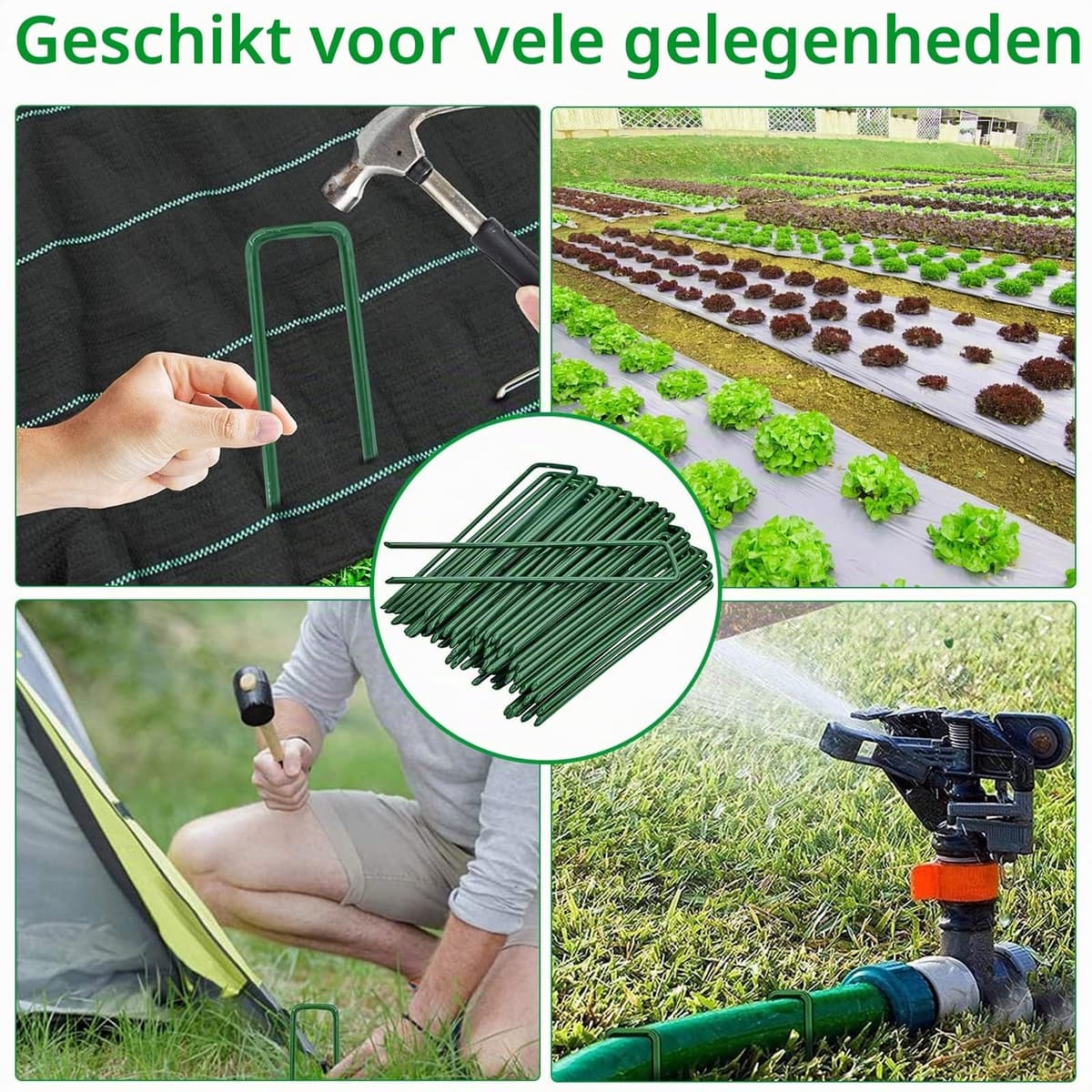 Tuin beveiligen haringen, 6 inch tuin palen gegalvaniseerd landschap nietjes, groene tuin U-vormige netpennen metalen gras pinnen beveiligen pinnen Spikes voor onkruid barrière stof (20 stuks) — afbeelding 1
