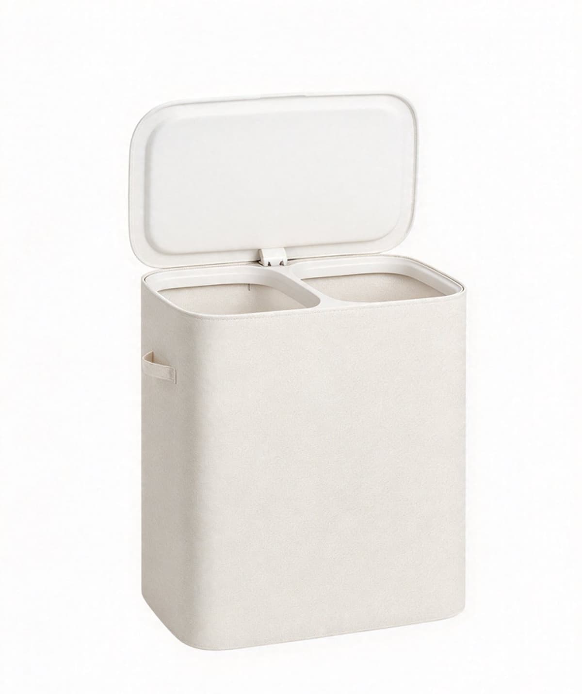 Beige Wasbox 56 x 40,5 x 70 cm met Deksel en 2 Vakken, Grote Wasmand 160 L met Uitneembare Waszakken, Opvouwbare Laundry Basket met Stabiel Frame en Handgrepen, Was Organizer voor Kleding Sorteren, Slaapkamer Badkamer — afbeelding 1
