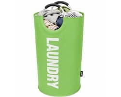 BOTC Wasmand - Waszak - Laundry basket - Wassorteerder - 38x63 cm - waszak vouwbaar - draagbaar wasbox - Groen