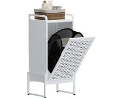 Furnstar Wasmand - Wasverzamelaar met Afneembare Waszak - Wasbox - Metalen Frame van Hoogwaardig Staal - 42 x 35 x 93 cm - Wit
