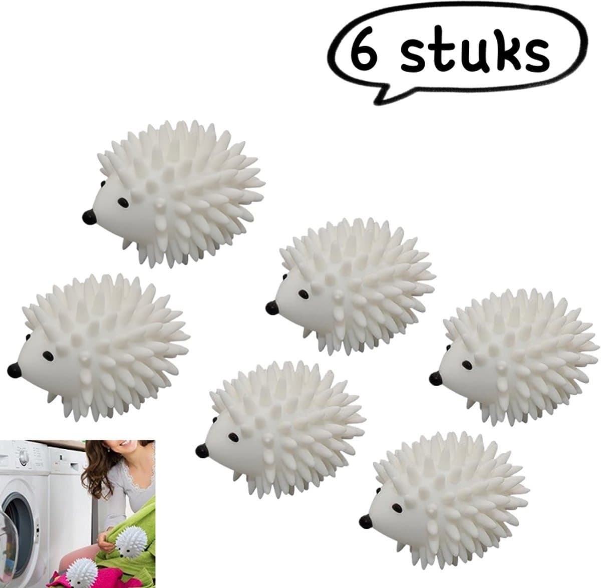 6-delige wasballenset - Zachte siliconen egel TPR magische anti-klit wasbal - Vlekverwijderende wasbal - Pluisverwijderende en droogreinigende wasbal - Wit — afbeelding 1