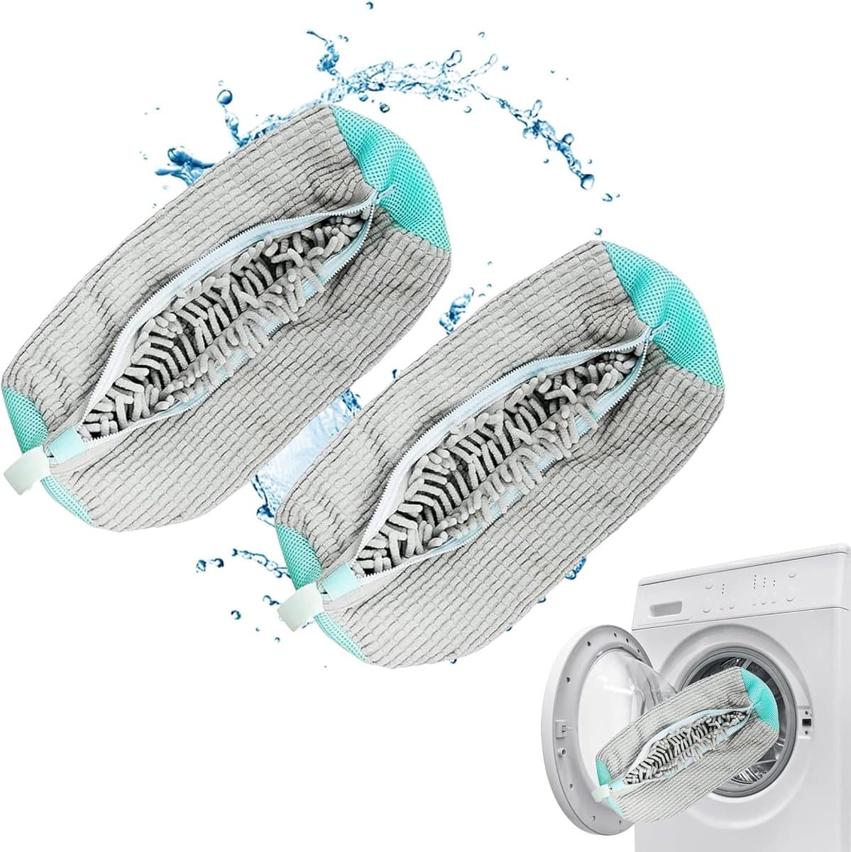 Schoenwaszak, wasmachine, waszak, schoenen, wasmachine, sneaker schoen waszak, schoenen wasmachine zak met 360° reinigingsfleece, schoenenzak voor wasmachine en droger (grijs, 2 stuks) — afbeelding 1