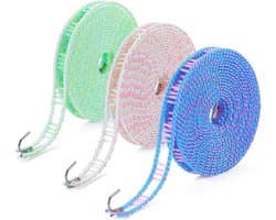 Verbeterde 3-pack waslijn - 16ft, winddicht, antislip en verstelbaar voor binnen en buiten gebruik