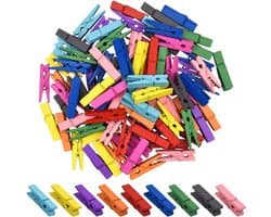 100x Houten Wasnijpers Mini Knutselclips voor Foto's en Decoratie