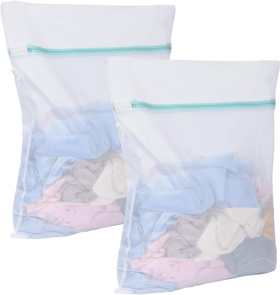 Wasnet - 2 stuks - Waszakken - Wasnetten - Waszak met rits - Voorkomt dat kleding vervormt en kreukt - Geschikt voor truien, overhemden, ondergoed, sokken, schoenen - 80*60cm - Wit — afbeelding 1