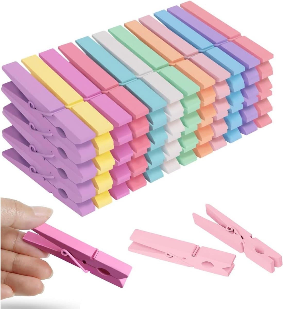 100 Stuks Gekleurde Houten Wasknijpers Bulk 7,4 cm - Voor Decoratie, Knutselen en Kleding Ophangen — afbeelding 1