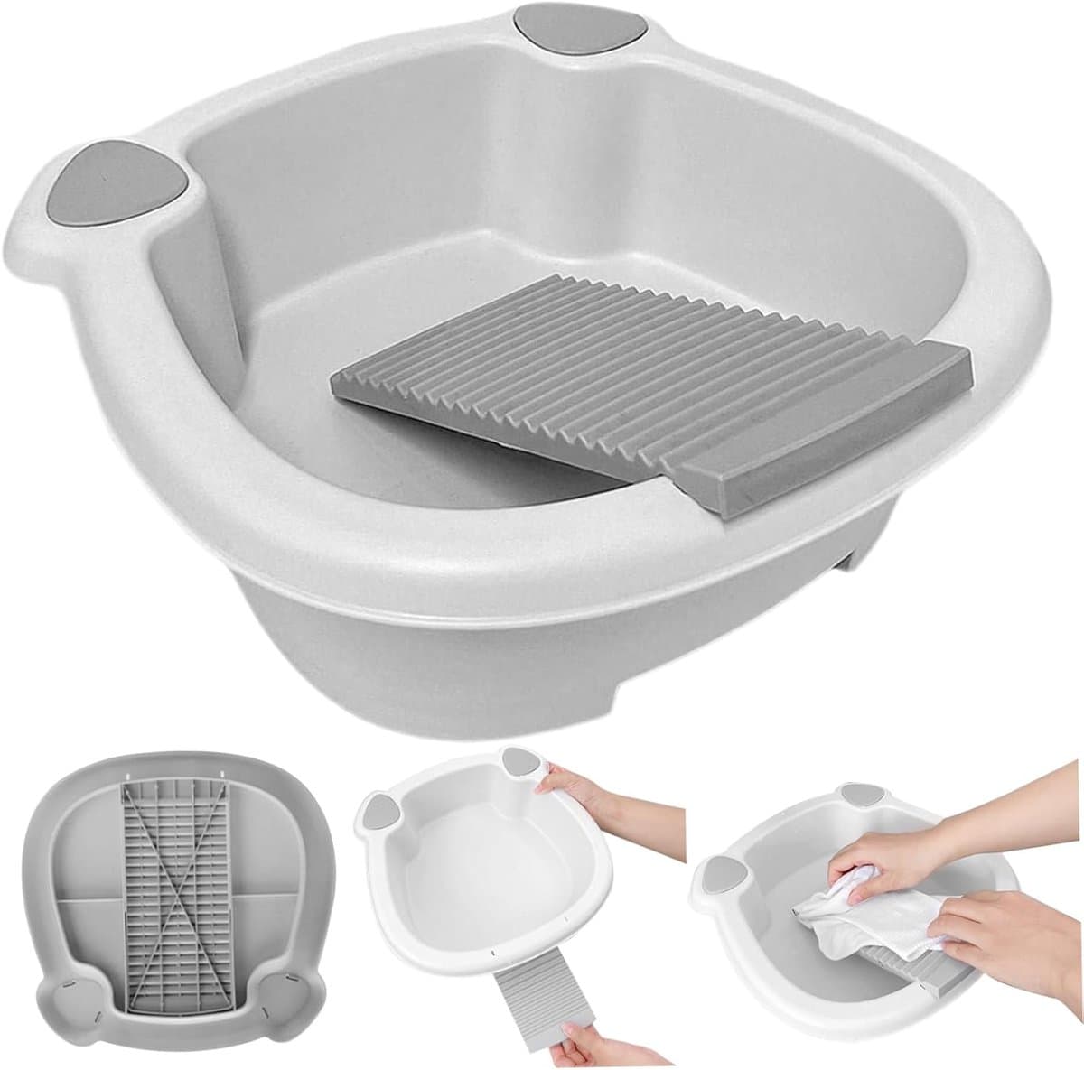Sink with integrated washboard, non-slip, portable plastic washboard with spacious sink for washing hand clothes, socks, small items — afbeelding 1