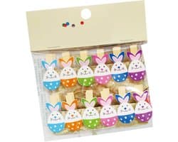 Houten Fotoclips - Konijn Pinnen - Foto Weergave - Vrolijke Kleuren - 12 Stuks - Multicolor