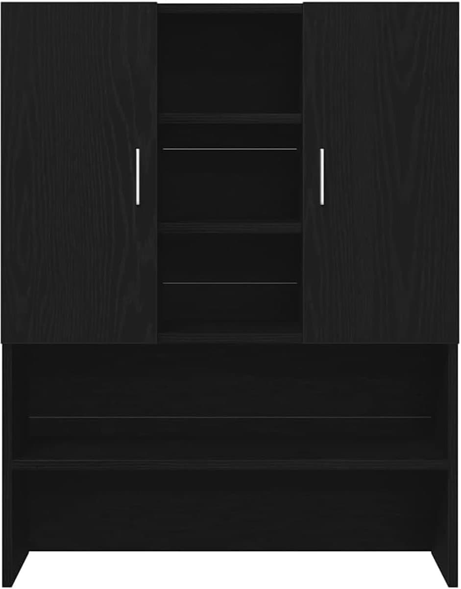 Wasmachinekast - Badkamerkast - Opbergruimte Creëren - Gesloten Planken Dubbele Deur - 70x25x90 cm - Zwart eiken — afbeelding 1