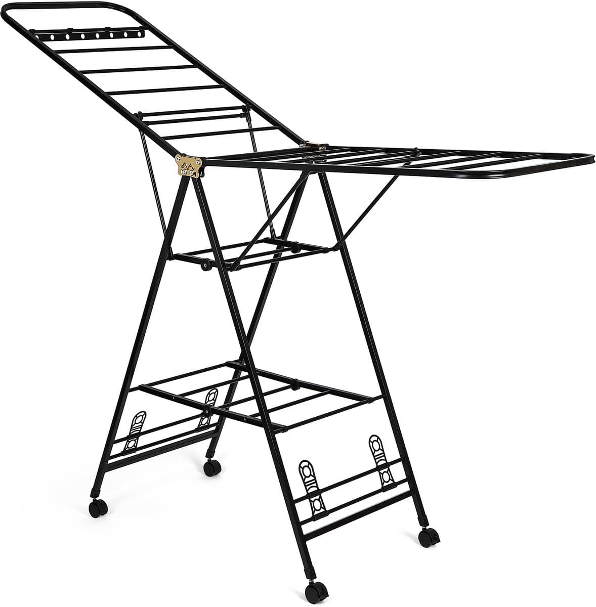 DRYVORA – Inklapbaar Droogrek & Wasrek Zwart – 25m Droogruimte – 168 x 47 x 100 cm – Stevig Modern Rek met 3 Lagen, Wielen met Remmen, Schoenendrogers & Kleerhangerrails – Voor Binnen & Buiten — afbeelding 1