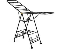 DRYVORA – Inklapbaar Droogrek & Wasrek Zwart – 25m Droogruimte – 168 x 47 x 100 cm – Stevig Modern Rek met 3 Lagen, Wielen met Remmen, Schoenendrogers & Kleerhangerrails – Voor Binnen & Buiten — afbeelding 1