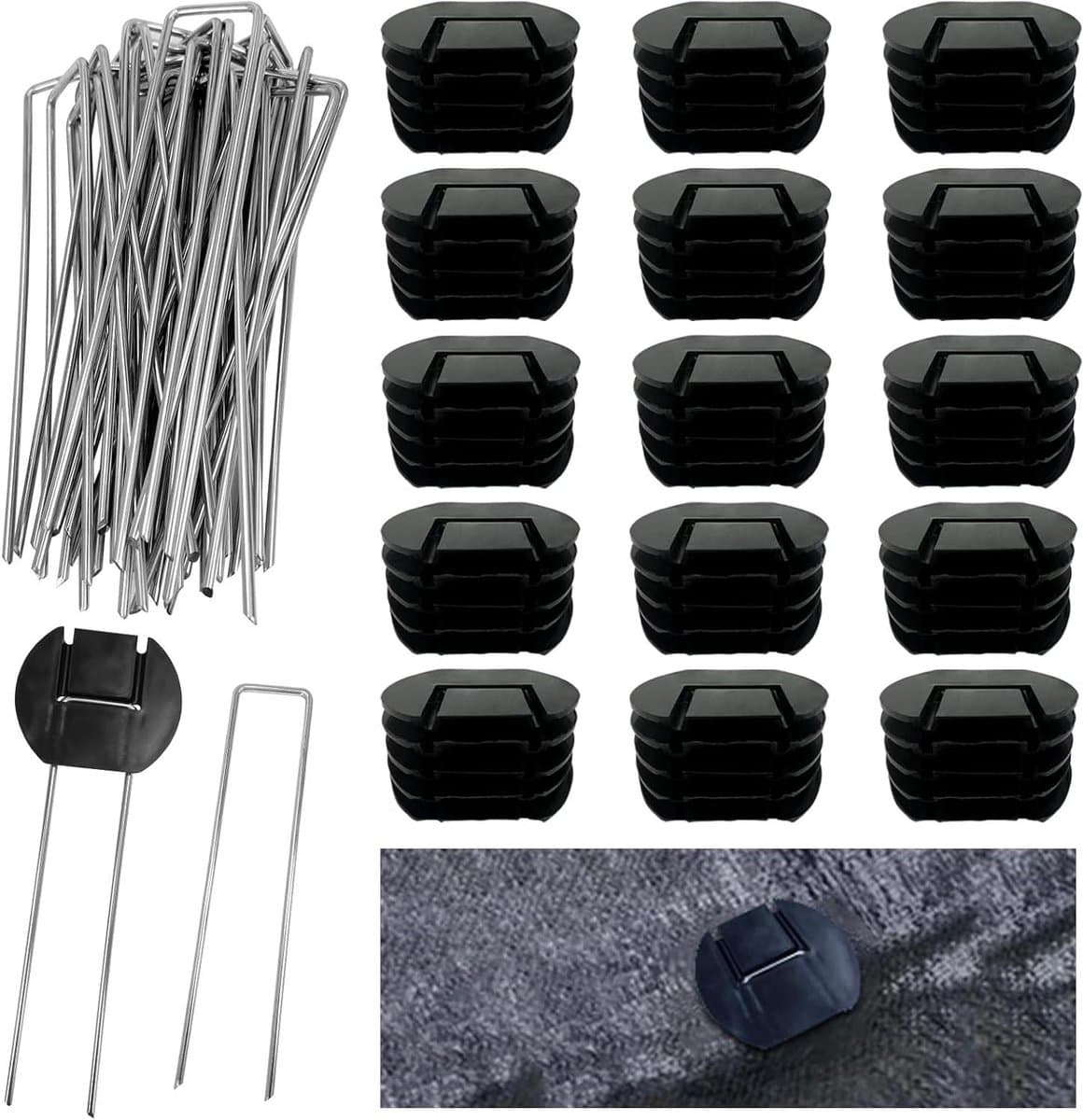 30 Haringen en Sluitringen Set voor Mulchen en Tuin - Verzinkt Staal - Drainage - Onkruiddoek - 15 cm - U-vorm - Zware Toepassingen — afbeelding 1