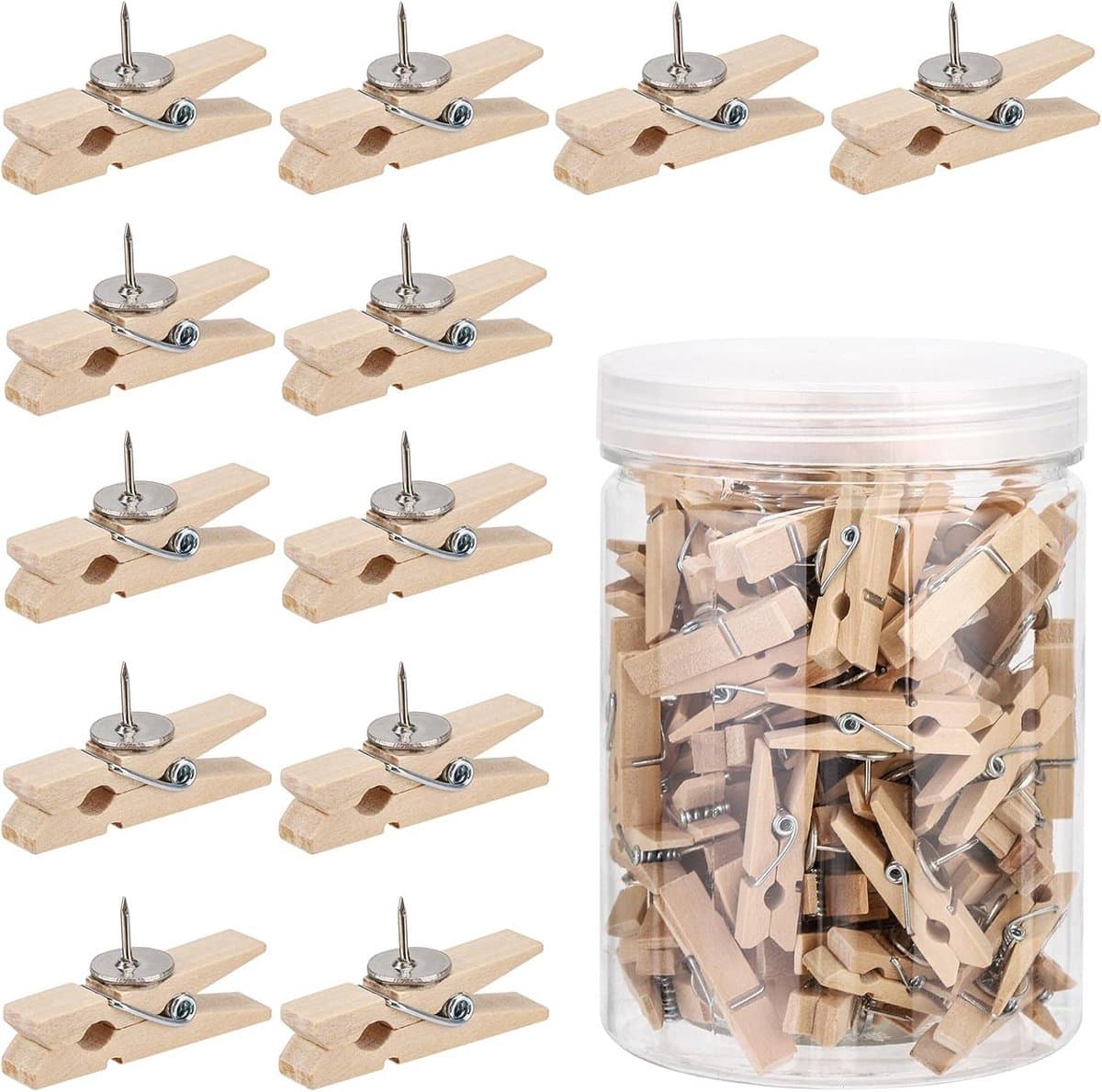 100 Stuks Houten Clips met Speld voor Kurkbord en Knutselprojecten — afbeelding 1