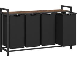 Furnstar Wasmand - Wasverzamelaar met plank - Wasbox - Afneembare waszak van Oxford stof - 4 vakken - Metalen frame - 160L - 116 x 33 x 72 cm - Inktzwart Vintabruin