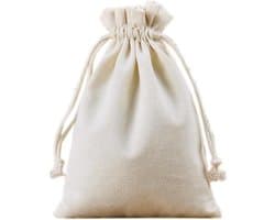 Allecto Plus - Set van 10 ecologische katoenen zakjes met trekkoord - Ideaal voor sieraden en cosmetica - Wit - Afmetingen 8 x 10 cm
