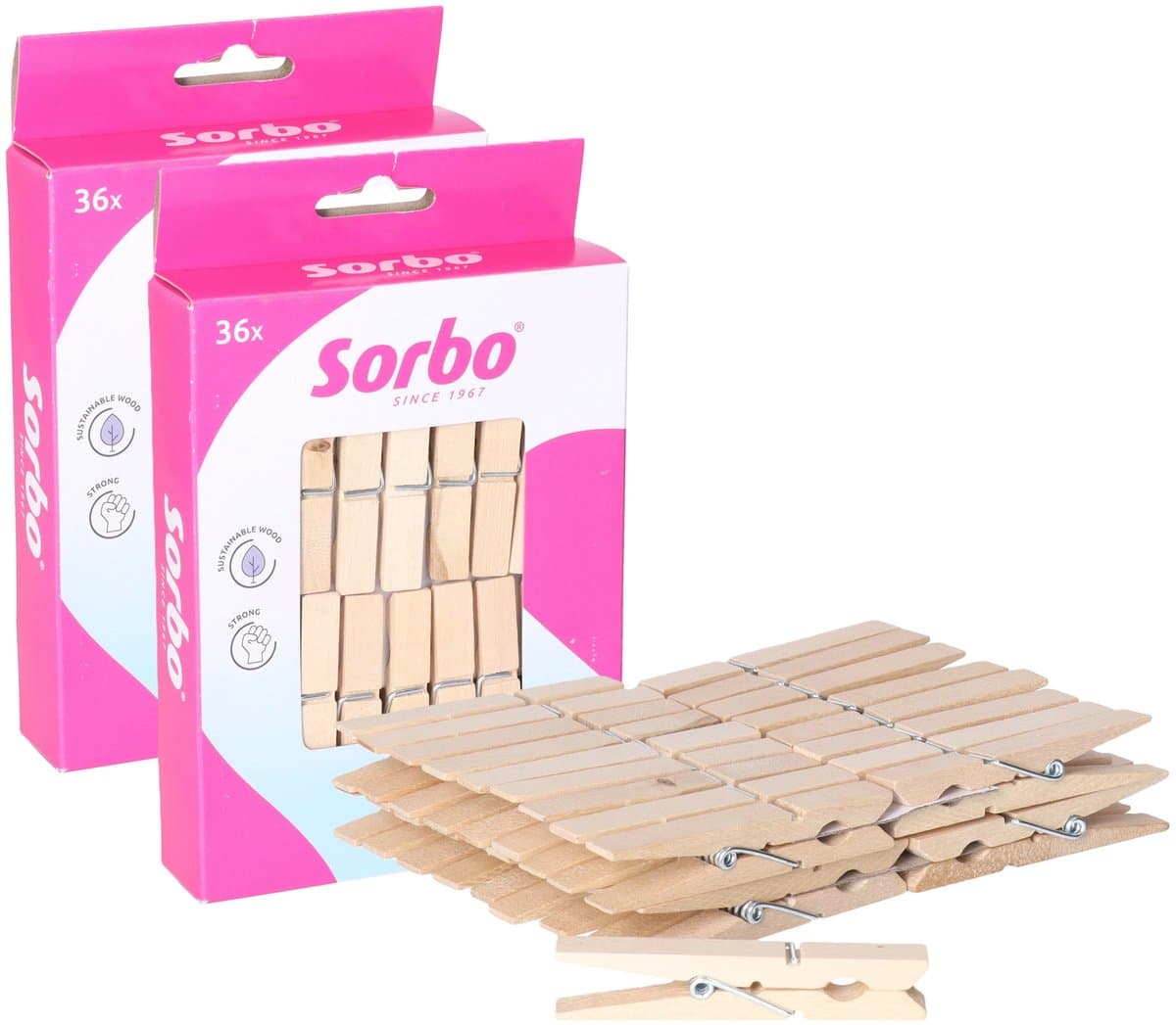 Sorbo Wasknijpers - Hout - 72 stuks (2x36) — afbeelding 1