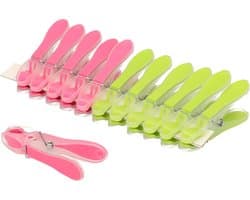 PlasticForte Wasknijpers -12x - groen/roze - kunststof /metaal - 8 cm - was ophangen