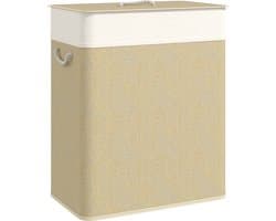 HOMCOM wasmand van bamboe met handgrepen - Wassorteerder - Wasgoedmand 100 liter - Crèmewit