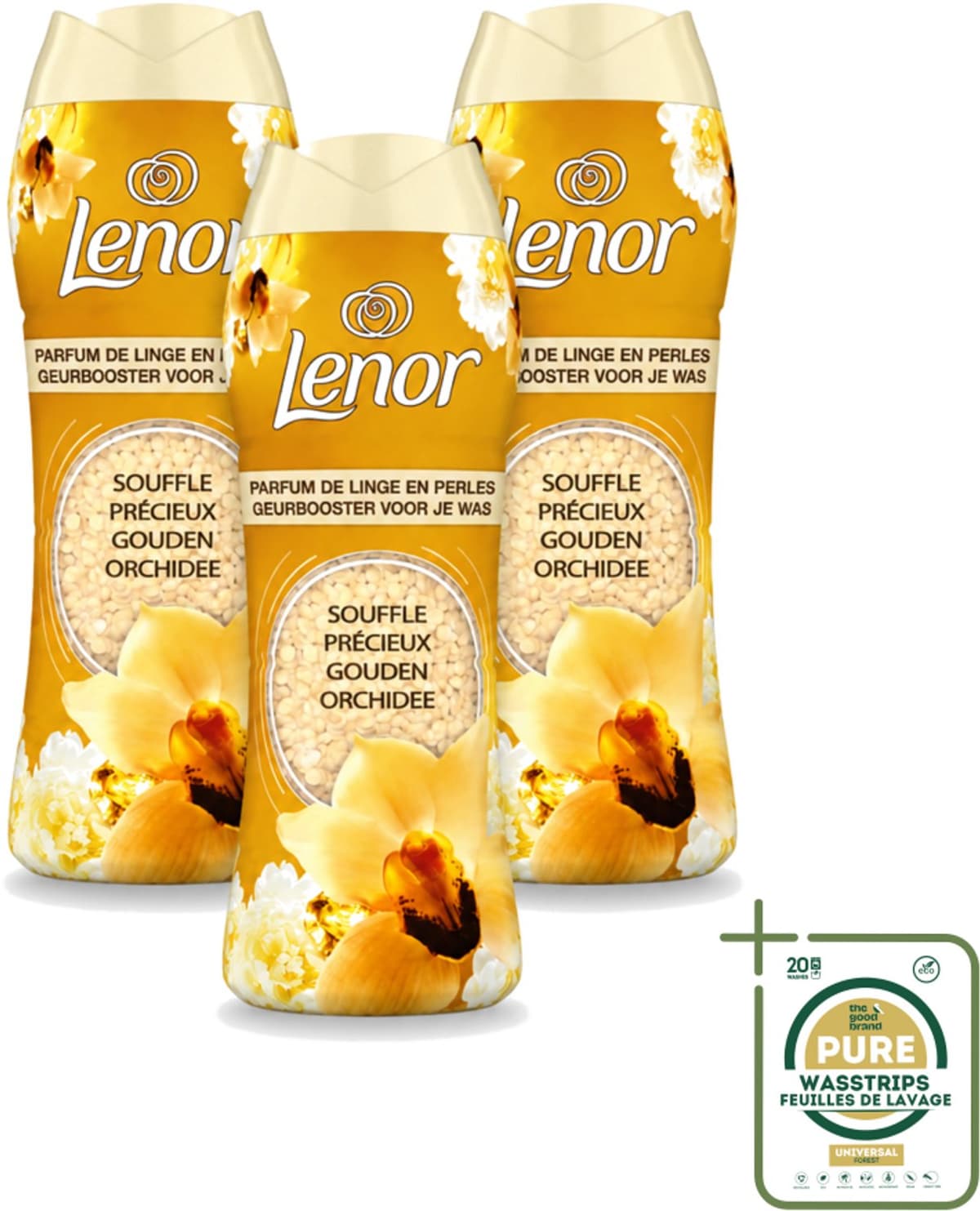 3 x Lenor - Geurbooster - Gouden Orchidee - 22 Wasbeurten - Wasstrips - Geurbooster Was - Geur In Was - Geur In Kleding - Wasgeur - Geur In Wasmachine — afbeelding 1